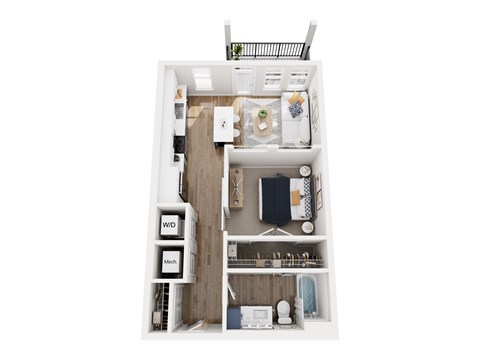 Floor plan for studio, 1 bath, 643 sqft